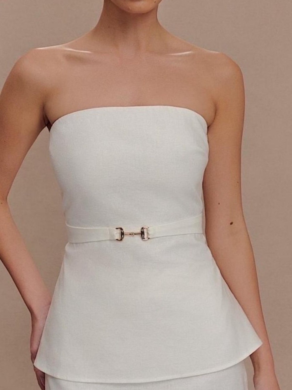 MESHKI Dora White/Cream Linen Strapless Top size medium